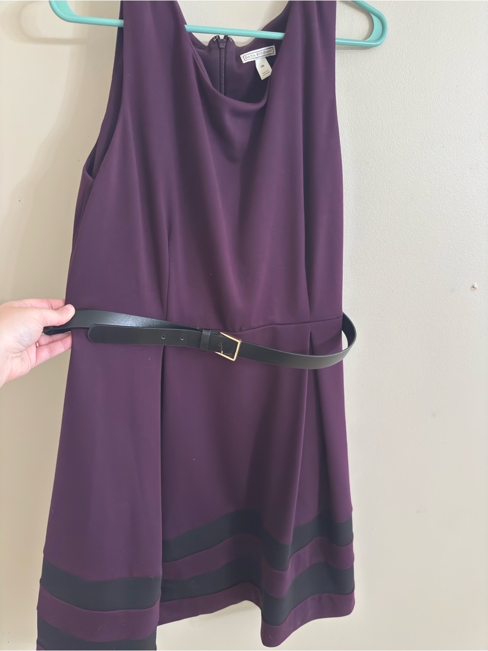 Dana Buchman Plum Sleeveless A-Line Professional belted Dress